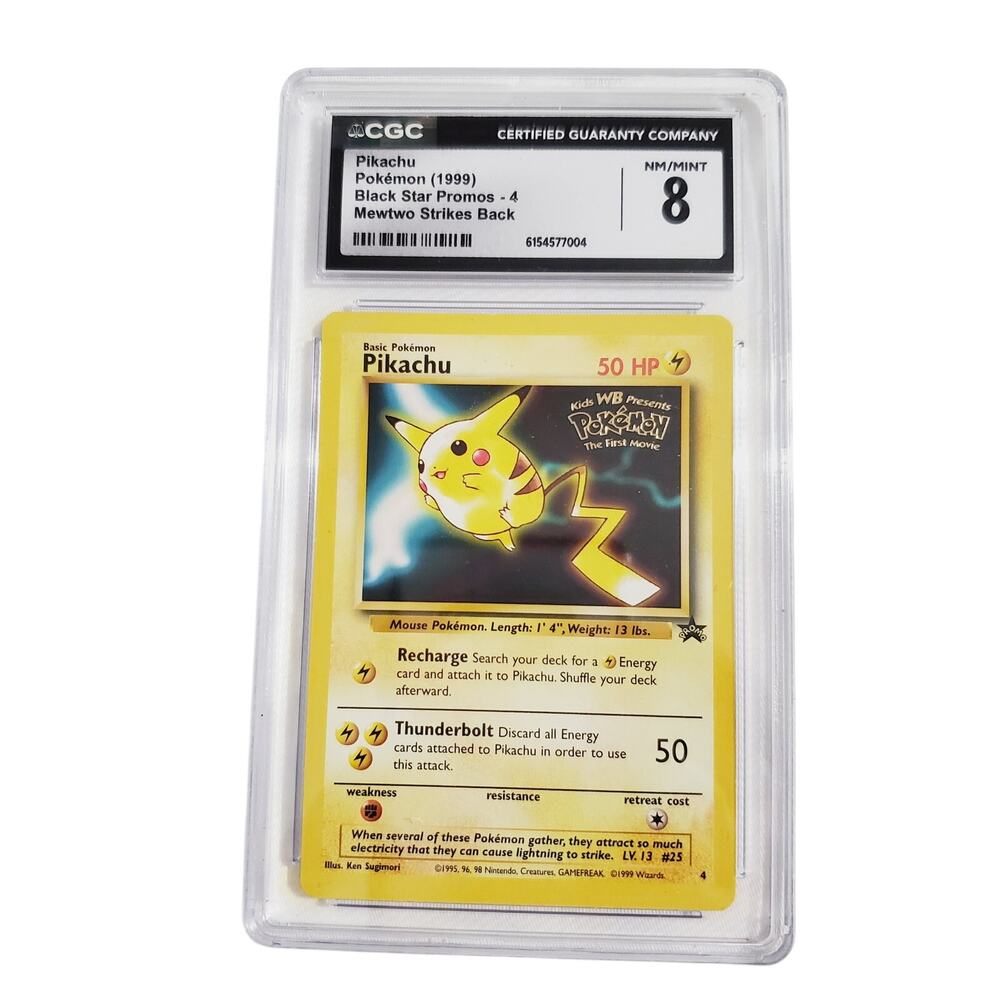 LNew-Vintage '99 Pikachu: Black Star Movie Promo Pokemon CGC Graded 8 EXMT+